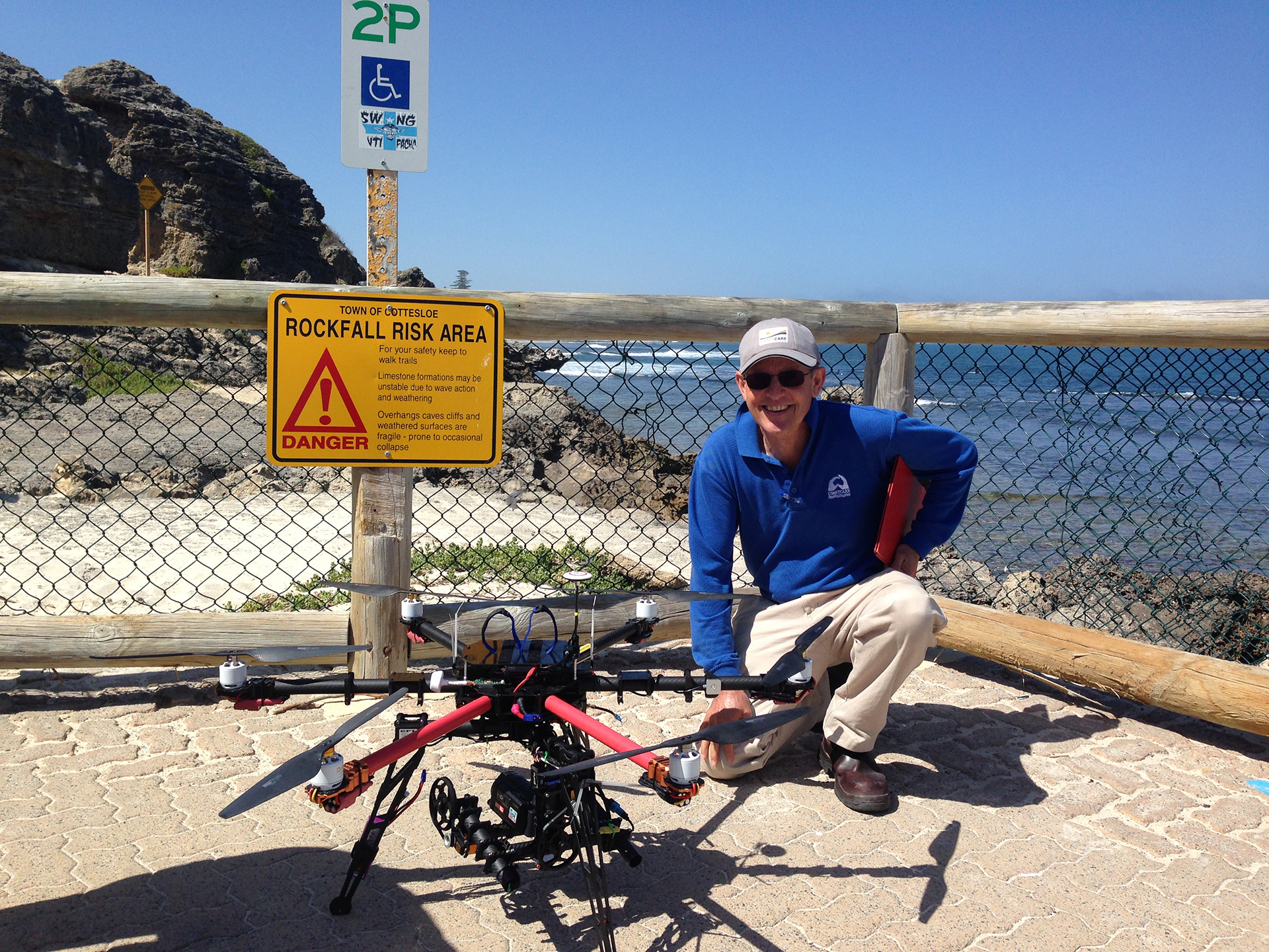 Craig Wilson (Perth Region NRM Coastal & Marine co-ordinator) with Ioniq UAV